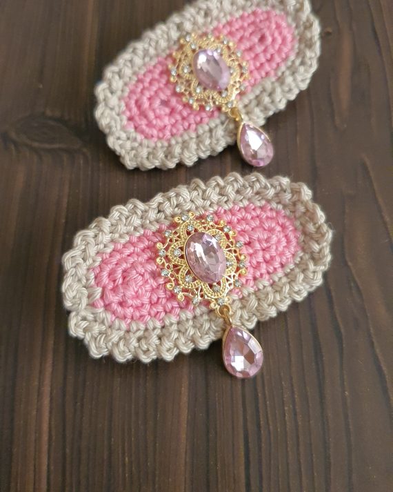 كروشيه مشبك شعر وردي فاتح