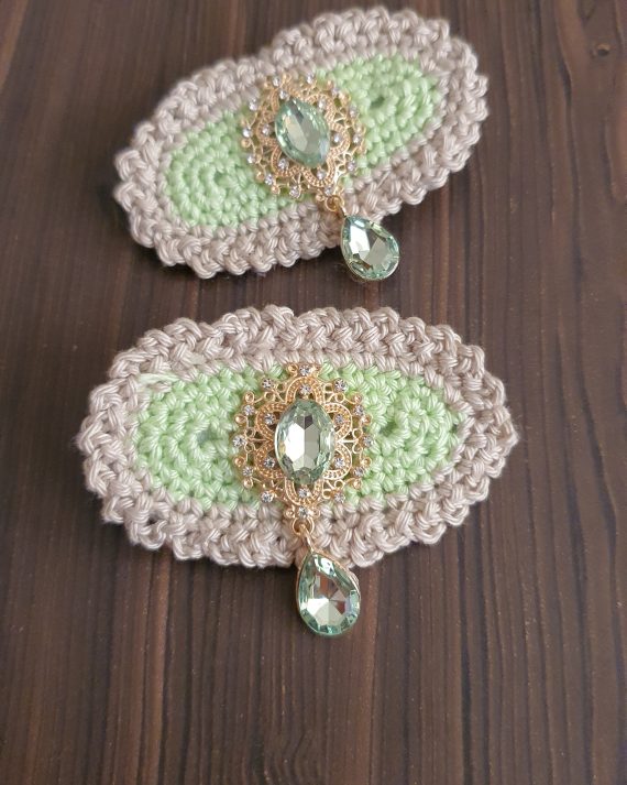 كروشيه مشبك للشعر اخضر فاتح