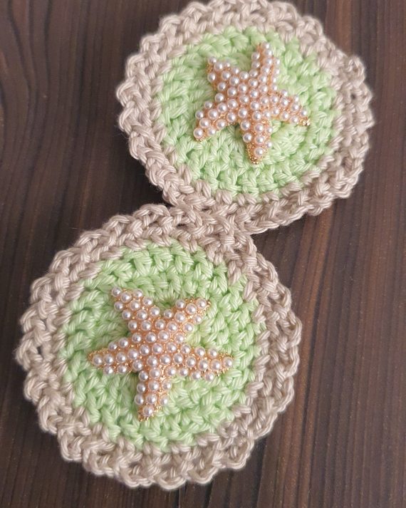 كروشيه مشبك شعر أخضر فاتح مع نجمة